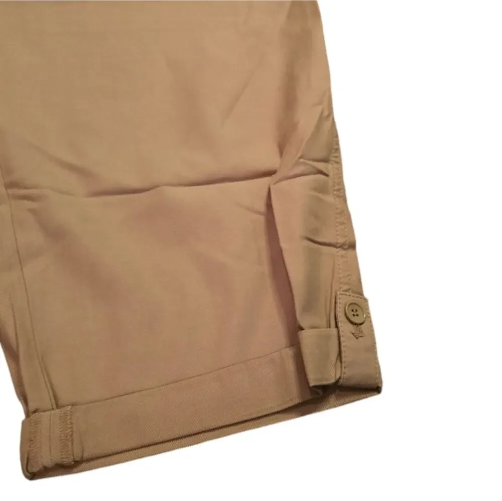 Talbots Drawstring Tie Waist Pull On‎ Khaki Button Detail Capri Pants Plus Sz 22